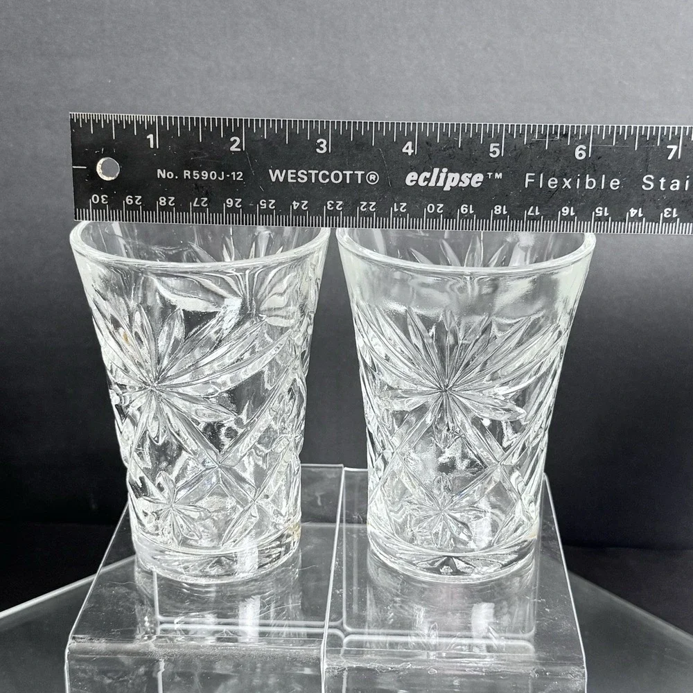 (2) Anchor Hocking Retired Wexford Small Fluted Glasses Clear Cut Glass EUC‎